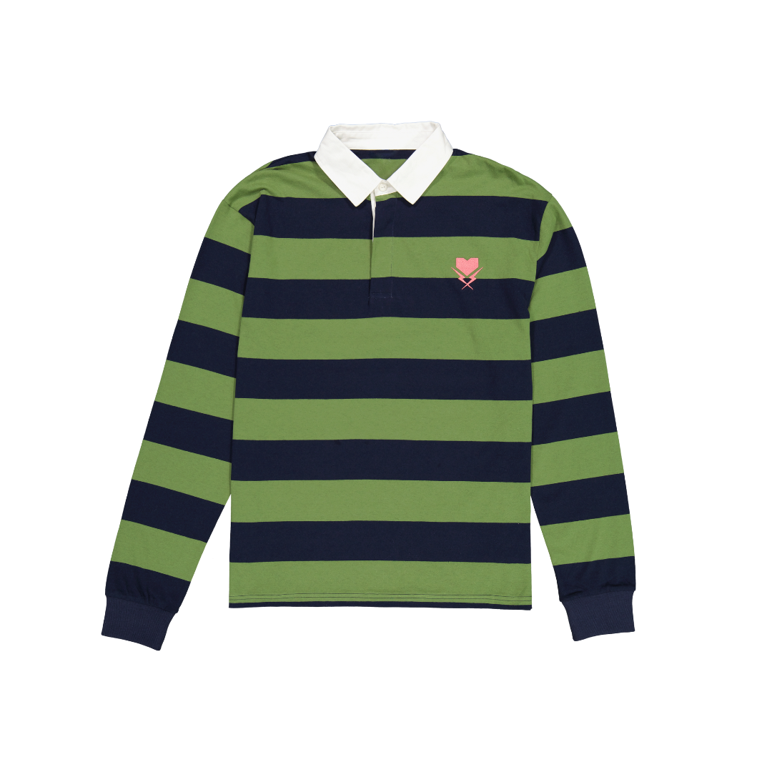 Green striped long sleeve rugby shirt best sale